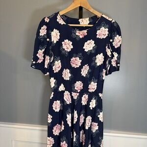 Vintage LA‎ GAL Dress Pink Flowers Floral Blue Made in USA Size 10